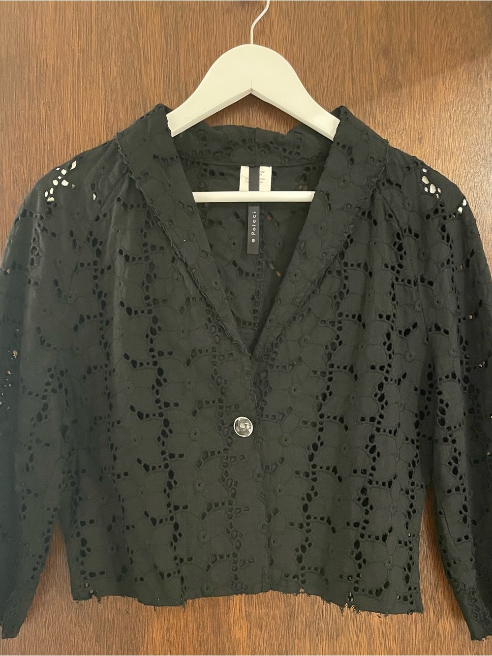 Poleci Cropped Floral Applique Jacket, Crystal Button , Lovely and Practical 🖤